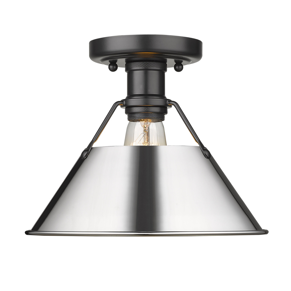 Yep by Golden Lighting Orwell 1-light Flush Mount in Matte Black and Chrome shade